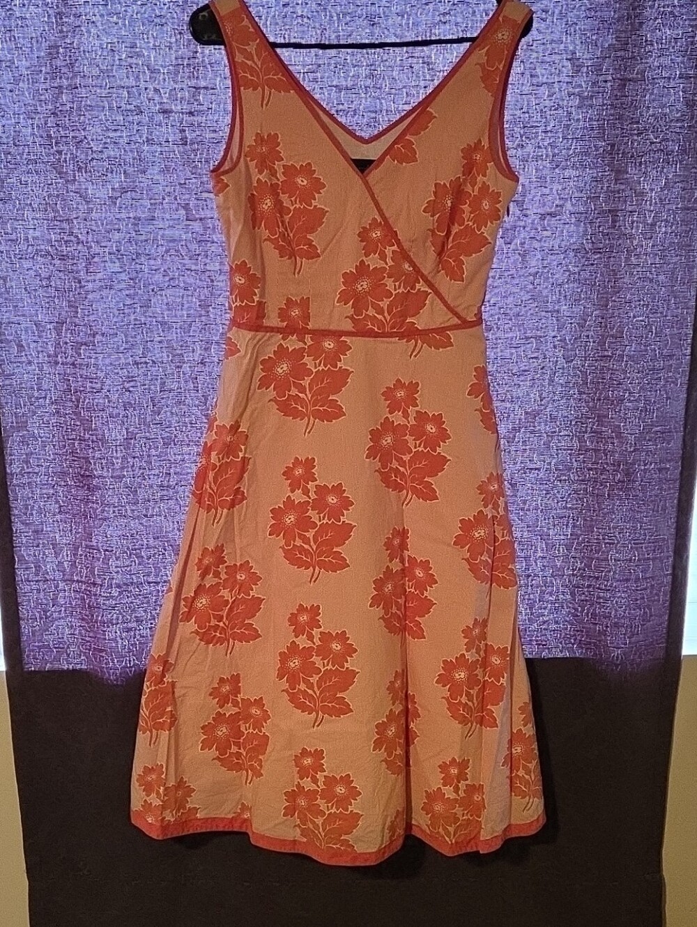 Boden Coral and Coral Pink Cotton Midi Dress